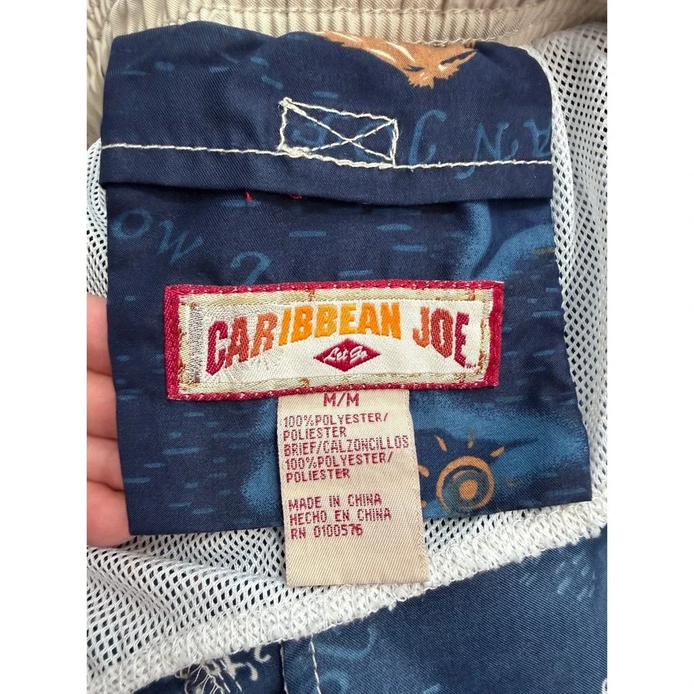 Caribbean Joe Men's Swim‎ Trunks Blue Tropical Map Print Size M